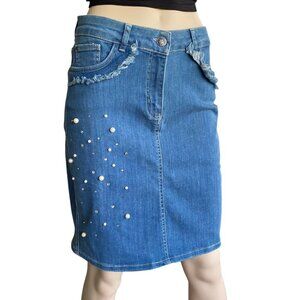Dolcezza Pearl Rhinestone Embellished Jean Skirt Sz 6​​​​​